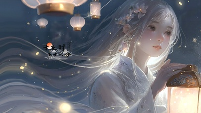 元宵节放孔明灯的少女