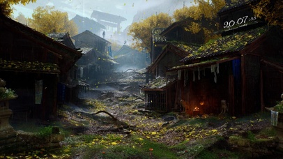 4k 废弃秋季雨天古风小镇