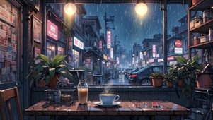 都市雨夜咖啡馆的治愈角落