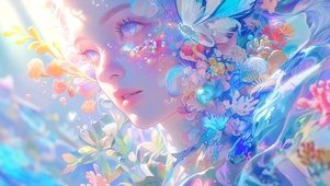 唯美蝴蝶鲜花珊瑚少女壁纸