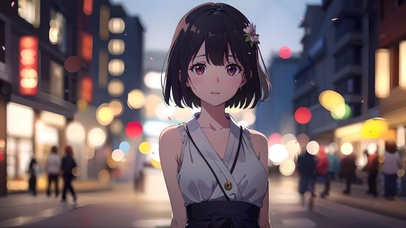 夏日街道樱花少女