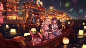 元旦花灯游湖少女