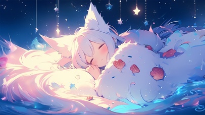 星空熟睡狐耳少女