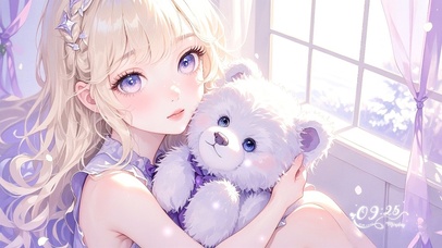抱小熊的梦幻紫少女