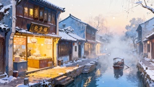 清晨水乡包子铺