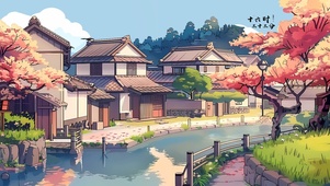 湖边樱花小镇