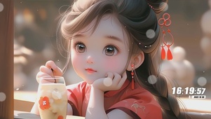 喝饮料女孩