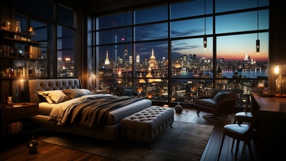 唯美城市全景卧室