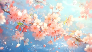 清新水中樱花