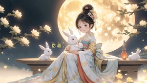 中秋女孩玉兔
