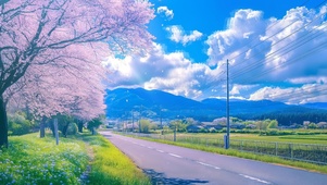 户外樱花树公路