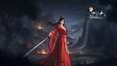 唯美古风红衣女孩