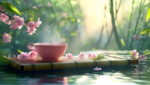 国风桃花泛舟
