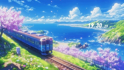樱花列车AI插画