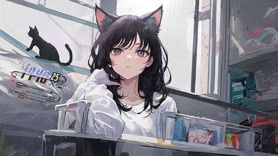 房间沙发白色调猫娘