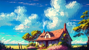 4k 治愈蓝天小屋