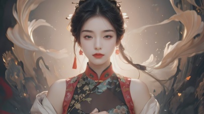 【4K】眨眼互动，清纯古风美女