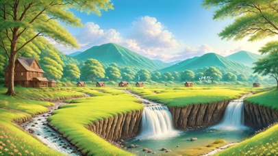 山村绿色森林瀑布