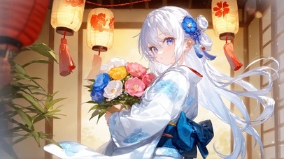 唯美白发花束少女