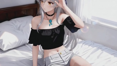 银色发夹黑衣长腿美女4k