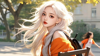 银杏树下的少女