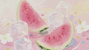 夏日清新氛围的水彩插画