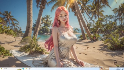 AI绘画 甜美粉发 沙滩美少女