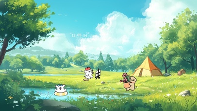 可爱露营线条小狗