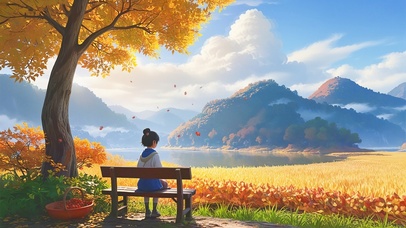 秋天树下的女孩