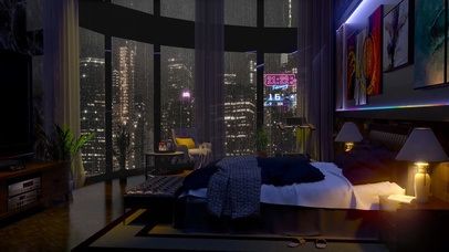 安静的城市雨天夜景房间