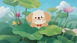 荷塘景色治愈小狗狗
