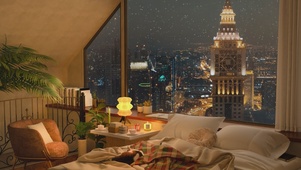 唯美治愈温馨城市房间雪景