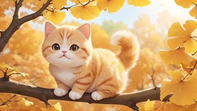 秋天树上的小胖猫