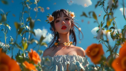 花丛中的美少女