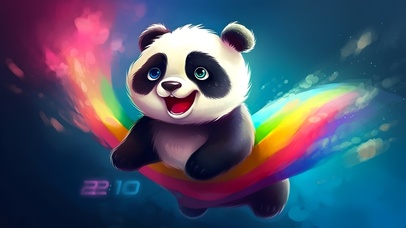 彩虹摇篮上的可爱熊猫