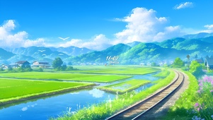 静谧绿色稻田