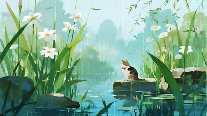 雨中的宁静小猫