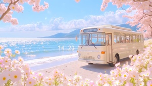 海边樱花公交车