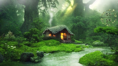 护眼茅溪边草屋