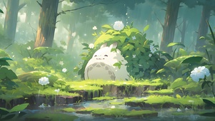 森林雨中的治愈龙猫