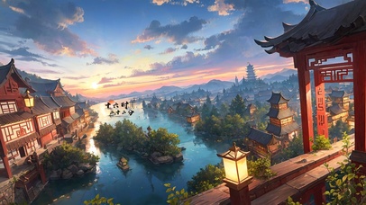 4K唯美落日晚霞江南小镇