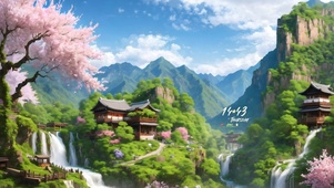 4k山间古镇瀑布