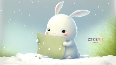 雪中看书的可爱小兔