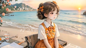 旅游归做暑假作业的女孩