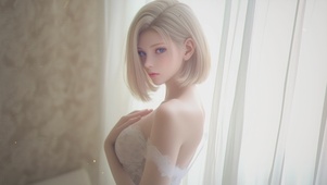 窗帘中间女孩