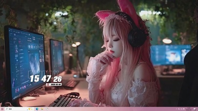 电脑旁女孩桌面主题