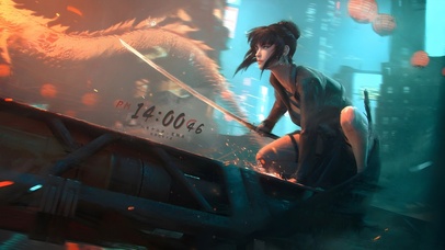 赛博朋克武装便衣女孩