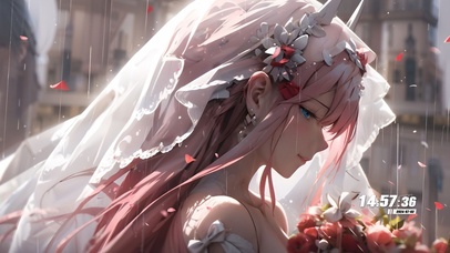 唯美雨中婚纱少女