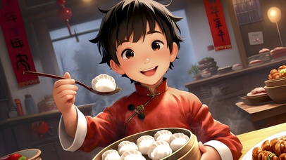 新年幸福吉祥团圆男孩吃饺子03