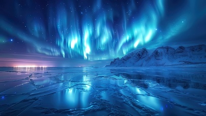  梦幻北欧冰川极光